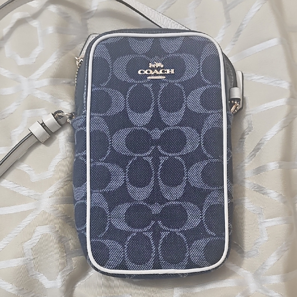Coach Blue Belt Bag with Signature Monogram Design